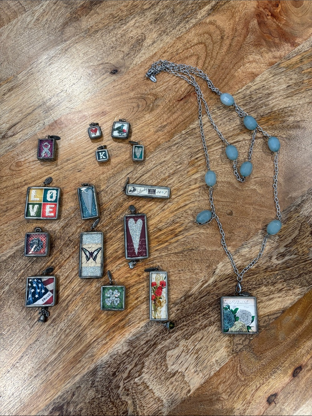 Jewel Kade Collection Lot - 1 Beaded Station Necklace & 14 Soldered Art Charms